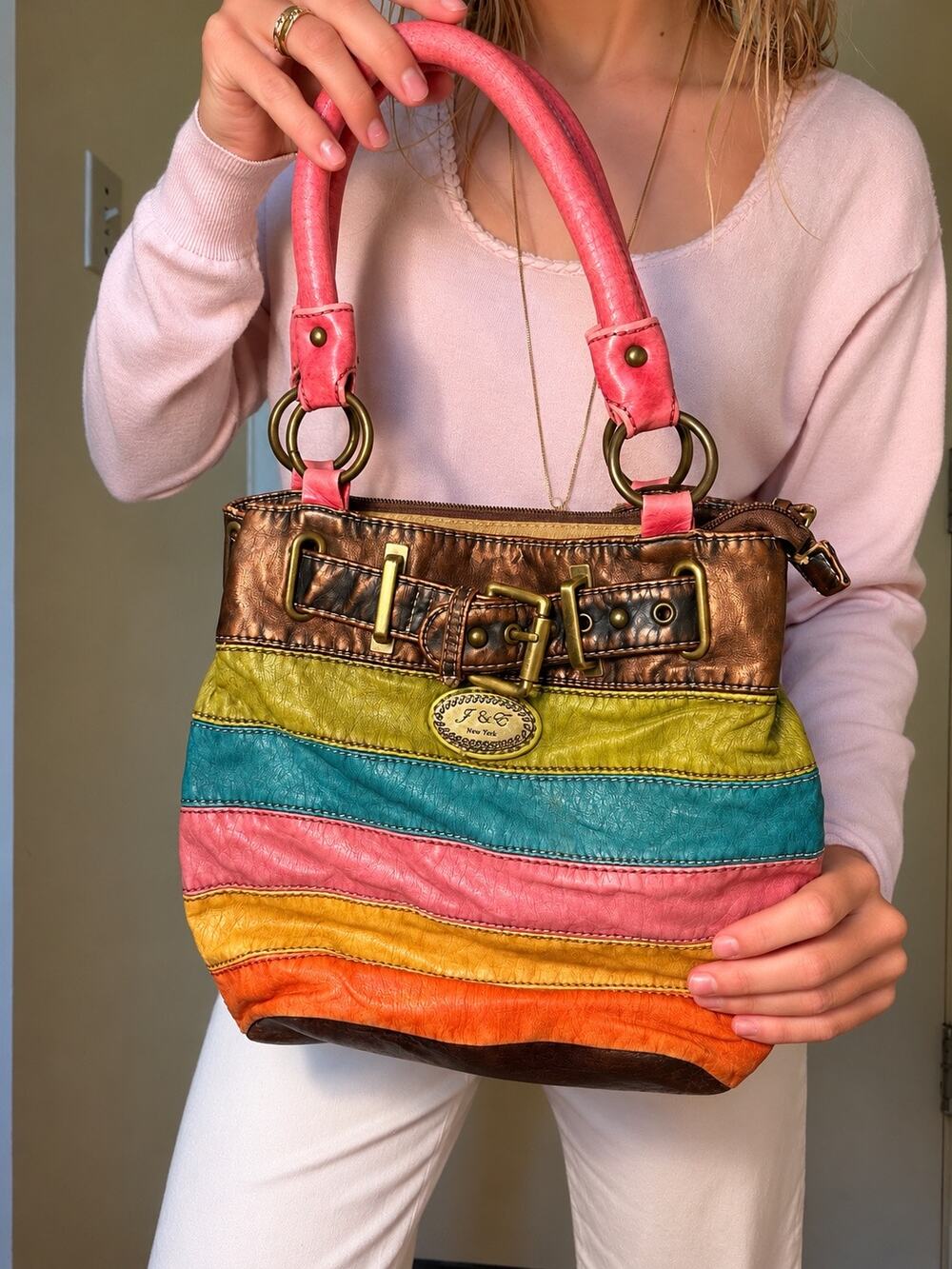 Rare Vintage Y2K J & C New York striped shoulder bag
